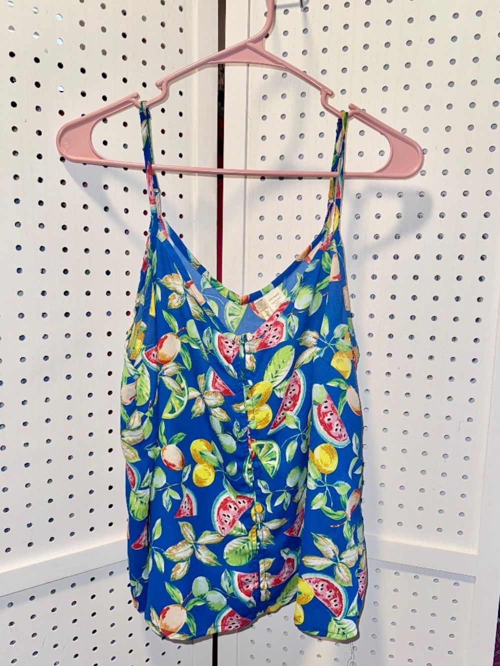 Japna Fruit Print Button-Front Cami Top – Size XL – Bright Blue Transition & Lay